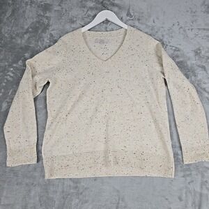 Loft Speckled Vneck Sweater Medium Cream Preppy Teacher